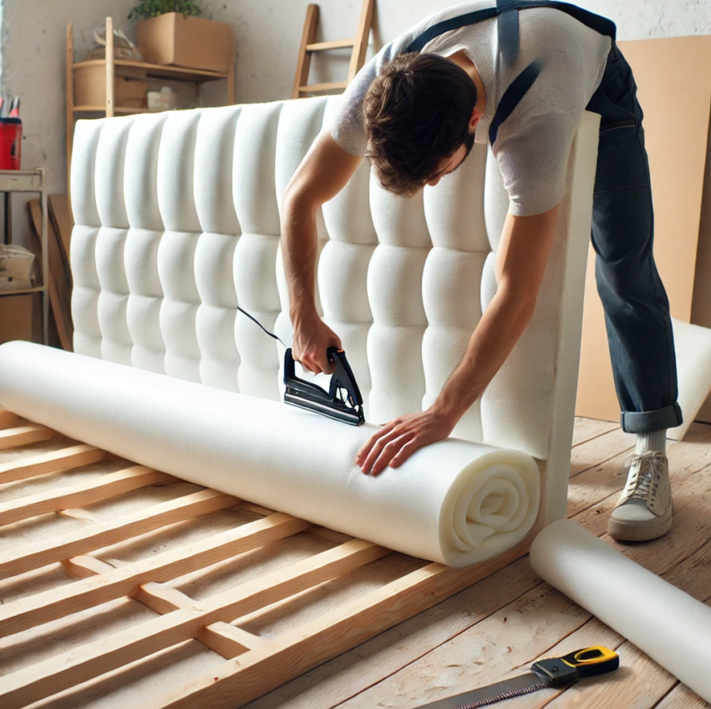 DIY Upholstered Headboard Wrap the Foam with Batting