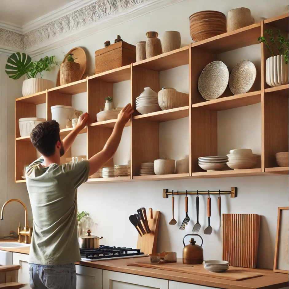 Install Open Shelving to Replace Upper Cabinets