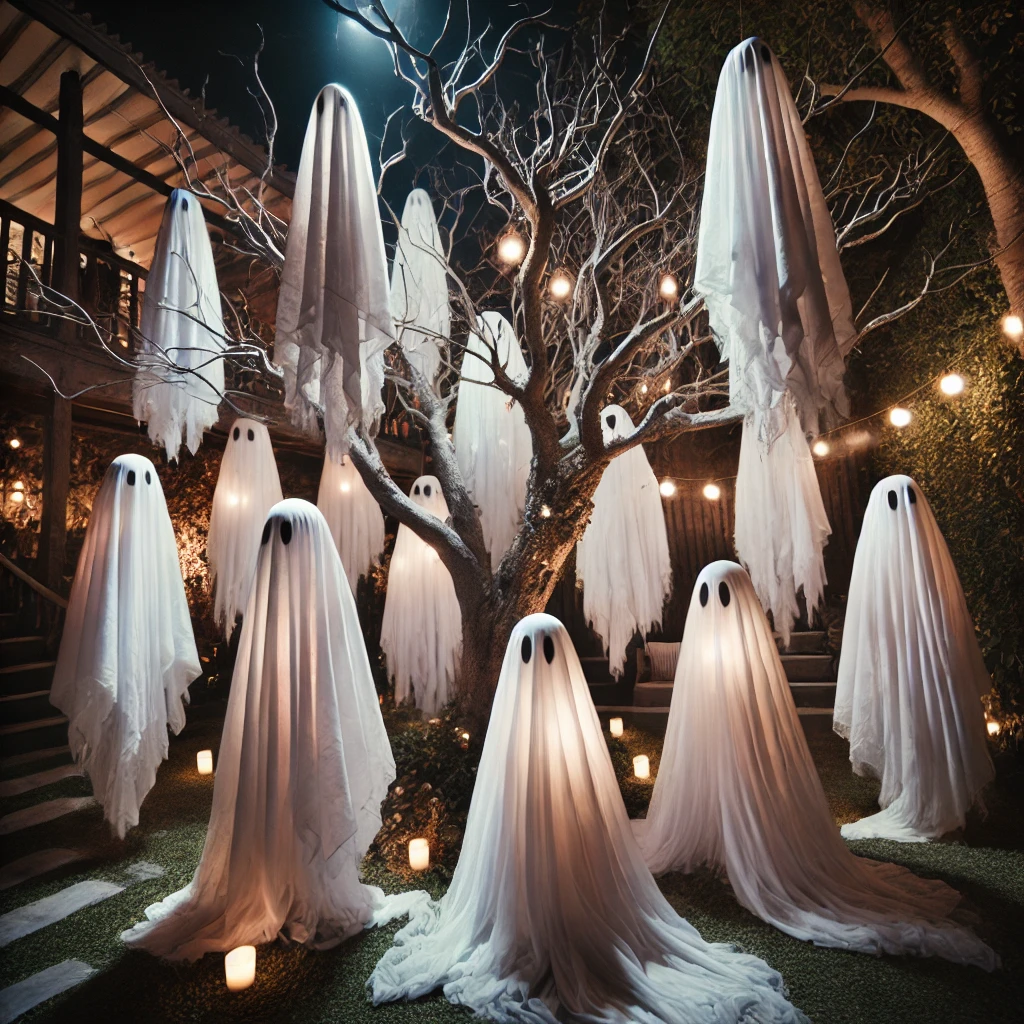 Ghostly Draped Trees Halloween decor