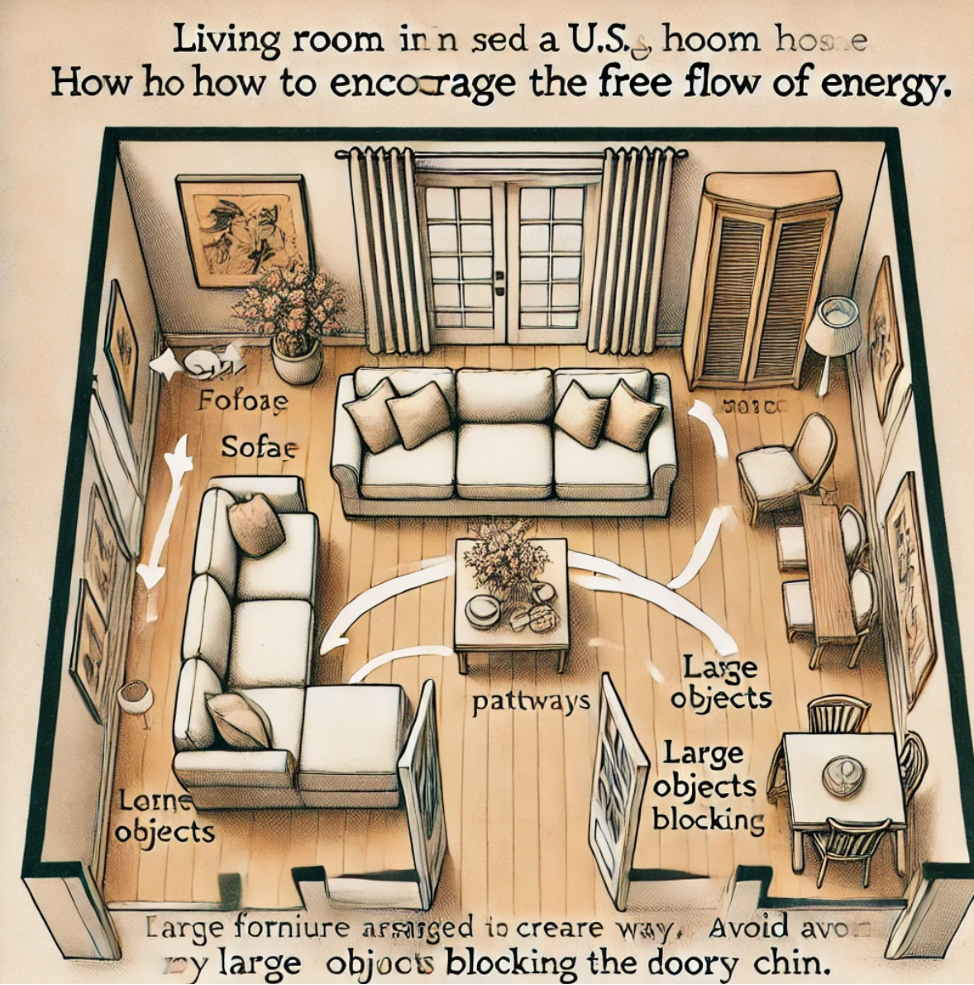 Encouraging the Free Flow of Energy (Chi) Feng Shui living room layout