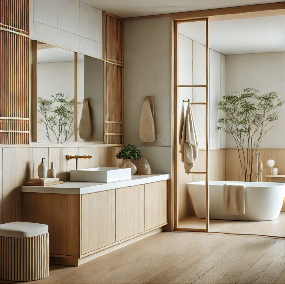 Minimalist Japandi Style master bathroom trends 2025