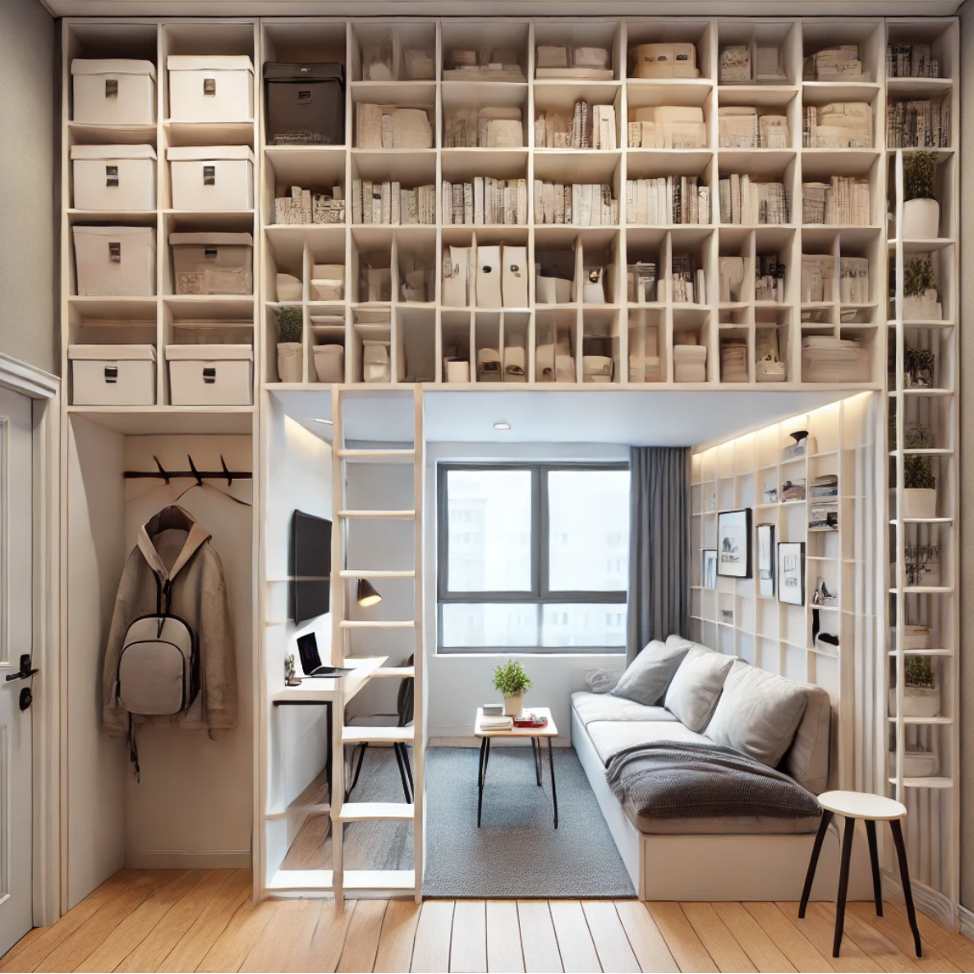 Vertical Storage Maximizing Space in Studio Apartments